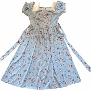 Scarlet Darkness Blue Floral Print Peasant Dress SIZE Med